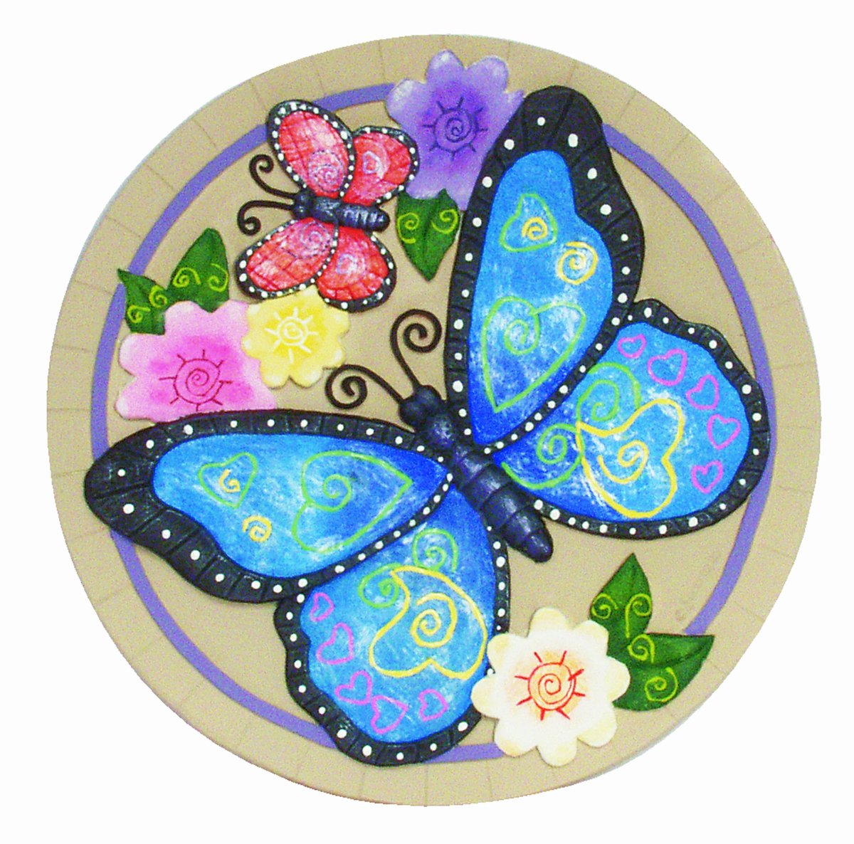 SnelShoppen - Tuindecoratie Vlinder Stapsteen - Decoratieve Tuinsteen voor Buiten, Natuurlijke Look, Ideaal voor Tuin, Pad, Balkon, 30 cm, Kleurvol en