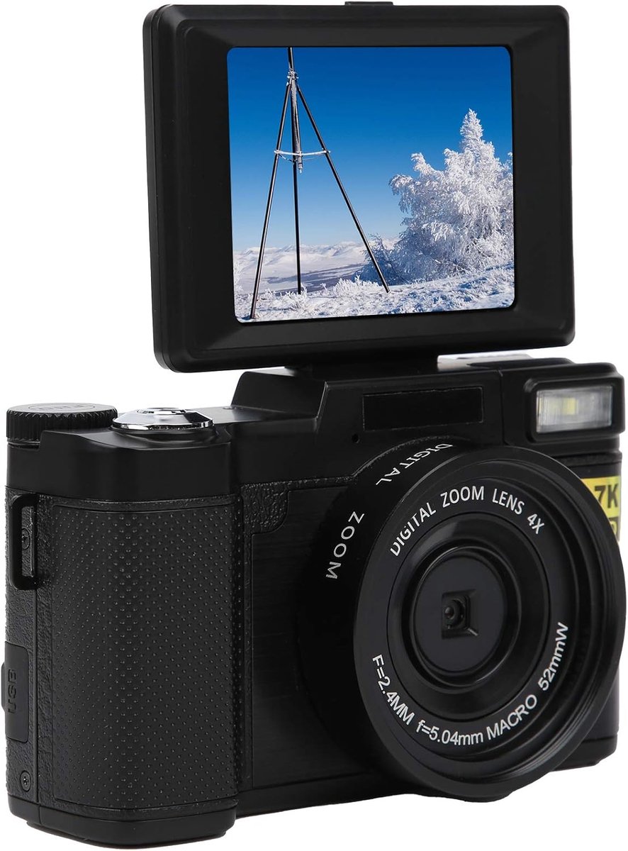 SnelShoppen - Wifi Digitaal Vlogging Camera 2.7K 48MP HD Fotocamera met 3 Inch Scherm, Oplaadbaar, 180° Rotatie voor Beginners, Ideaal voor Feest, Cam thumbnail 2