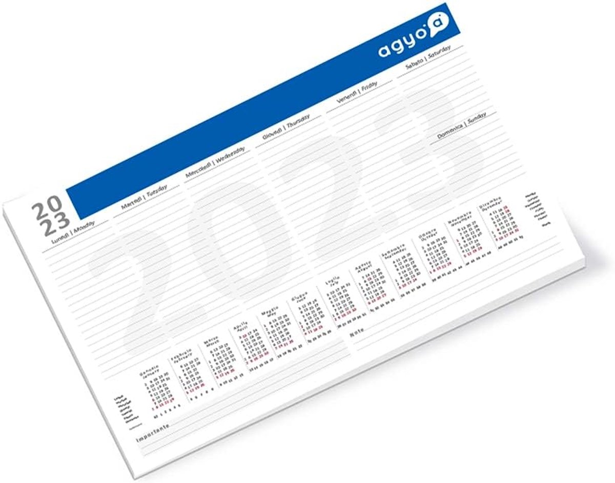SnelShoppen - Agyo Bureau Pad voor Kalender, 42 x 30 cm, Wit, Groot, Papier, Wekelijkse Planner, Notitie Pad, 53 Bladen, 90 g/m²