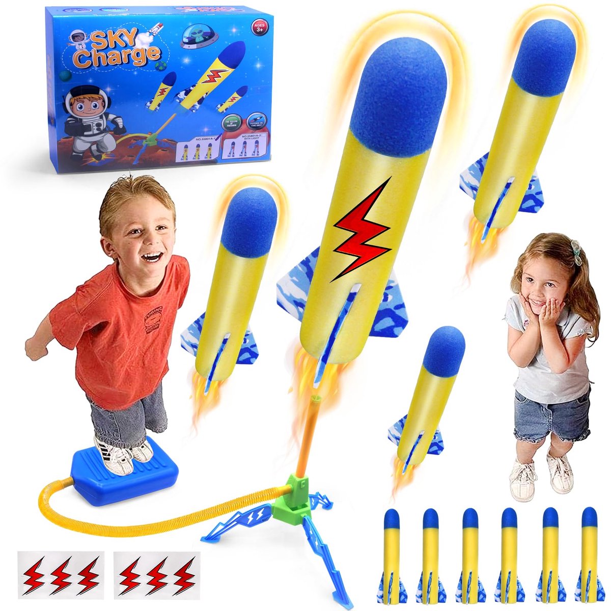 SnelShoppen - Ruimteraket Speelgoed met 6 Schuimrubber Raketten - Outdoor Tuinspellen voor Kinderen 3-7 Jaar - Ideaal Kerstcadeau voor Jongens 3-9 Jaa