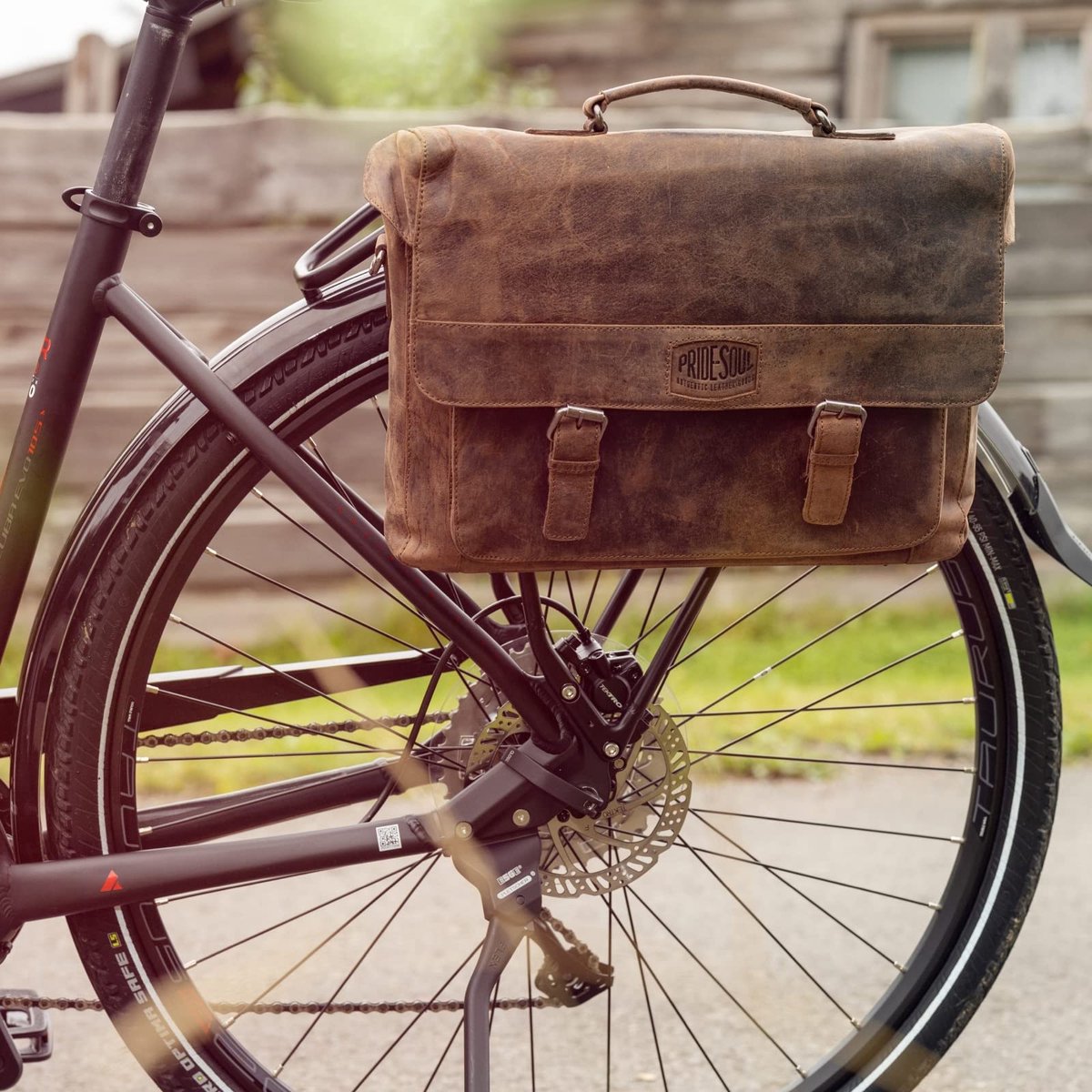 SnelShoppen - Uniseks Fiets-Schoudertas met Klickfix, Compacte Laptoptas voor 15 Inch Notebook, Echt Leren Tas, Bruin, 36 x 34 x 12 cm, Handbagage, Ba