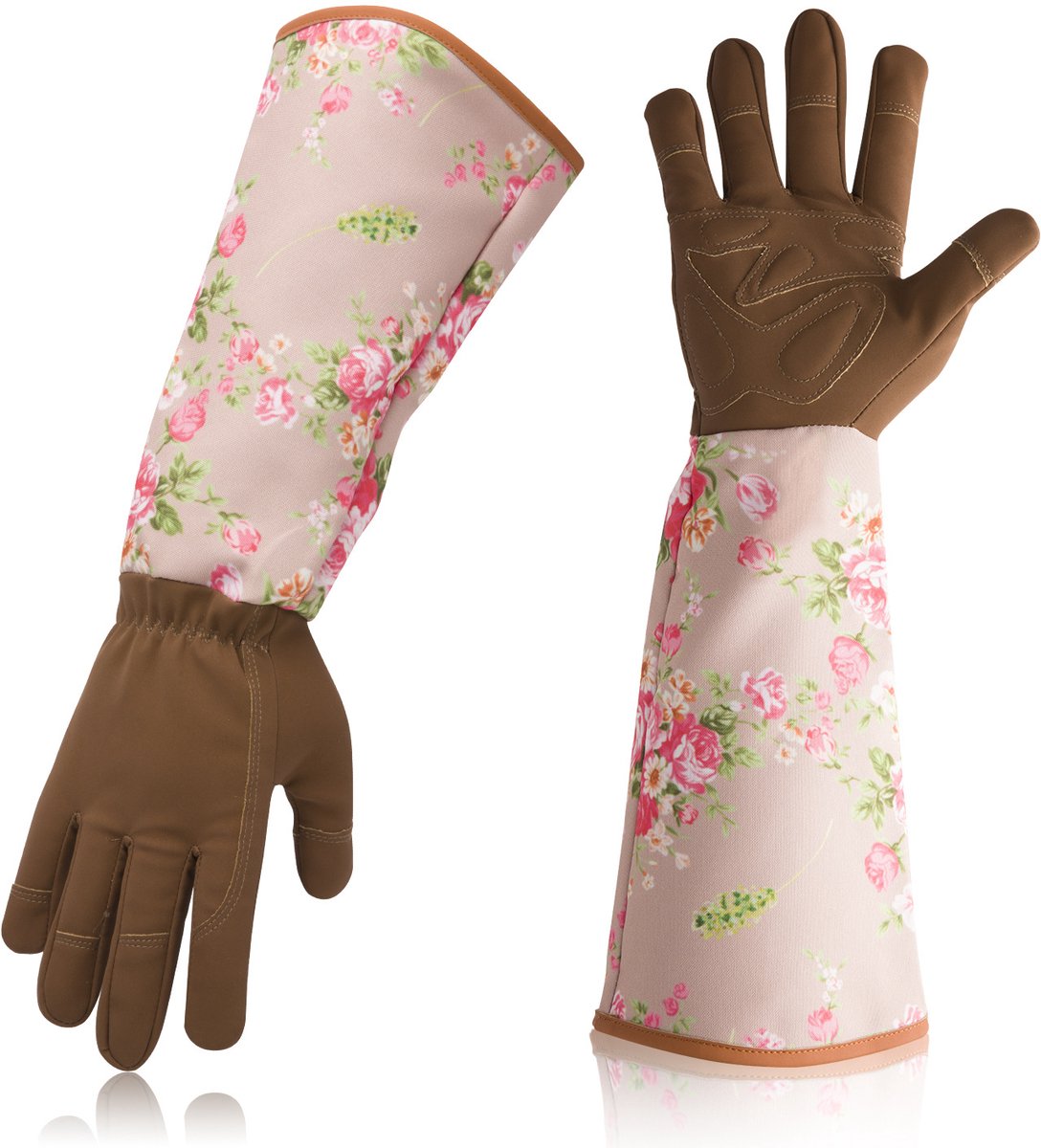 Tuinhandschoenen voor Vrouwen - Doornbestendige Lange Handschoenen Tot Elleboog van Polyester - Verlengde Mouw Ter Bescherming van Onderarm - Flexibel en Comfortabel voor Tuinonderhoud - Bruin