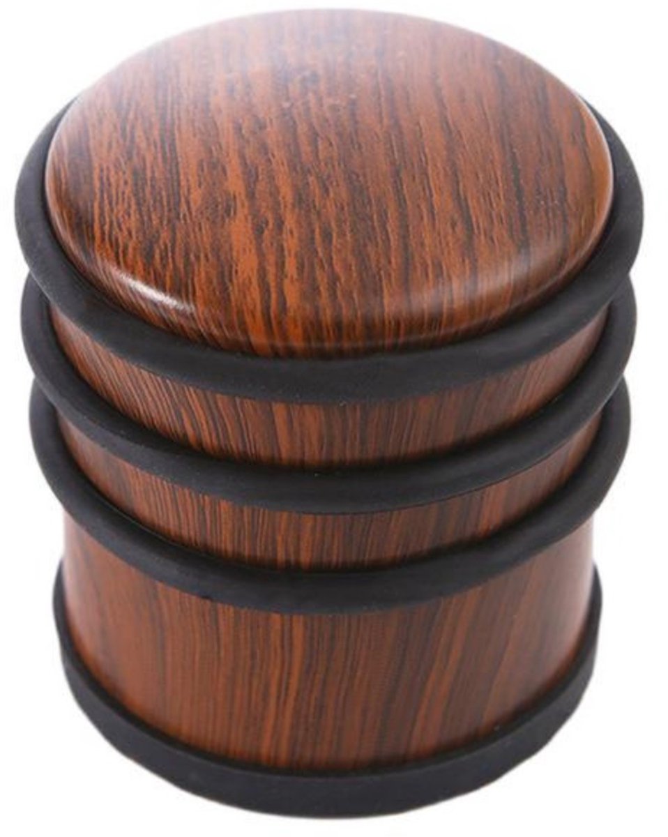 Deurstopper van rubber met 430 roestvrij staal - 7 cm diameter - 8 cm hoogte - 1 kg gewicht - binnendeurstopper - stille deurstopper - deurstopper met houtnerf - Installatie zonder boren - vermindert het geluid bij het openen en sluiten van de deur