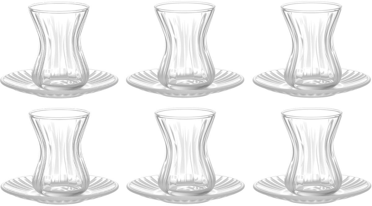 Bricard Nevada | Turkse theeglazen set met onderzetters – 12-Delig – 6-Persoons - 150ml