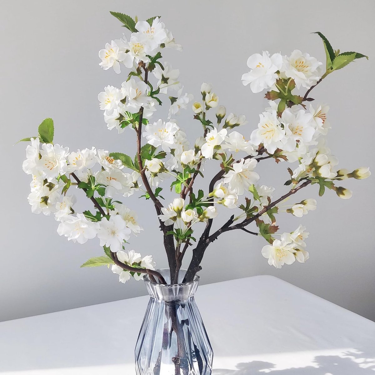 Kunstbloemen Kersenbloesem 3 stuks - Kunstmatige Sakura takken - Korte stelen voor bloemschikken - Zijden bloemen voor thuis decoratie - Lente decoratie - Wit