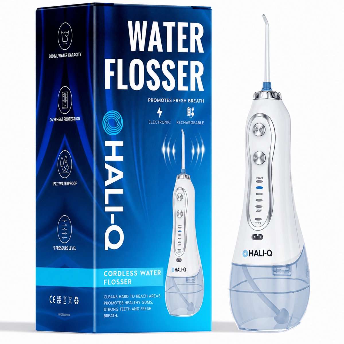 Hali-Q - Elektrische Waterflosser - Draadloos - Met Fijne Waterstraal - Krachtige Batterij - Waterproof IPX7