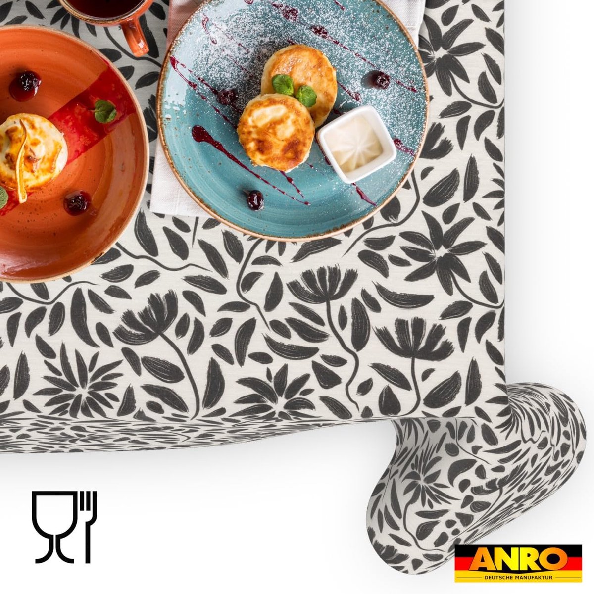 ANRO Tafelkleed Bladeren Zwart 350x140cm Rechte rand Afwasbaar Waterafstotend Binnen & Buiten