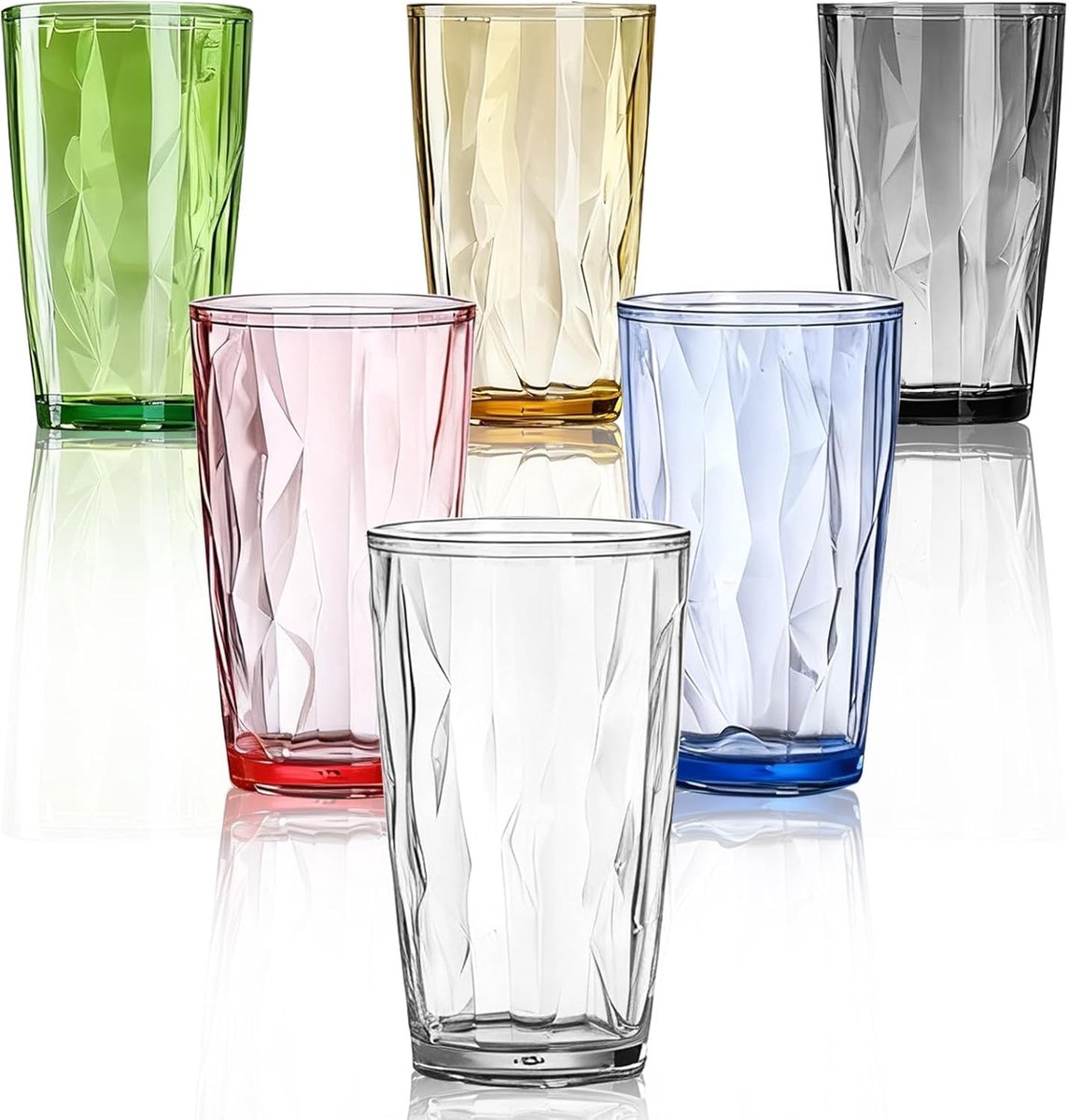 SnelShoppen - Waterglazen van kunststof, 500 ml, set van 6 kleurrijke herbruikbare drinkglazen, onbreekbare plastic bekers voor koude en warme dranken