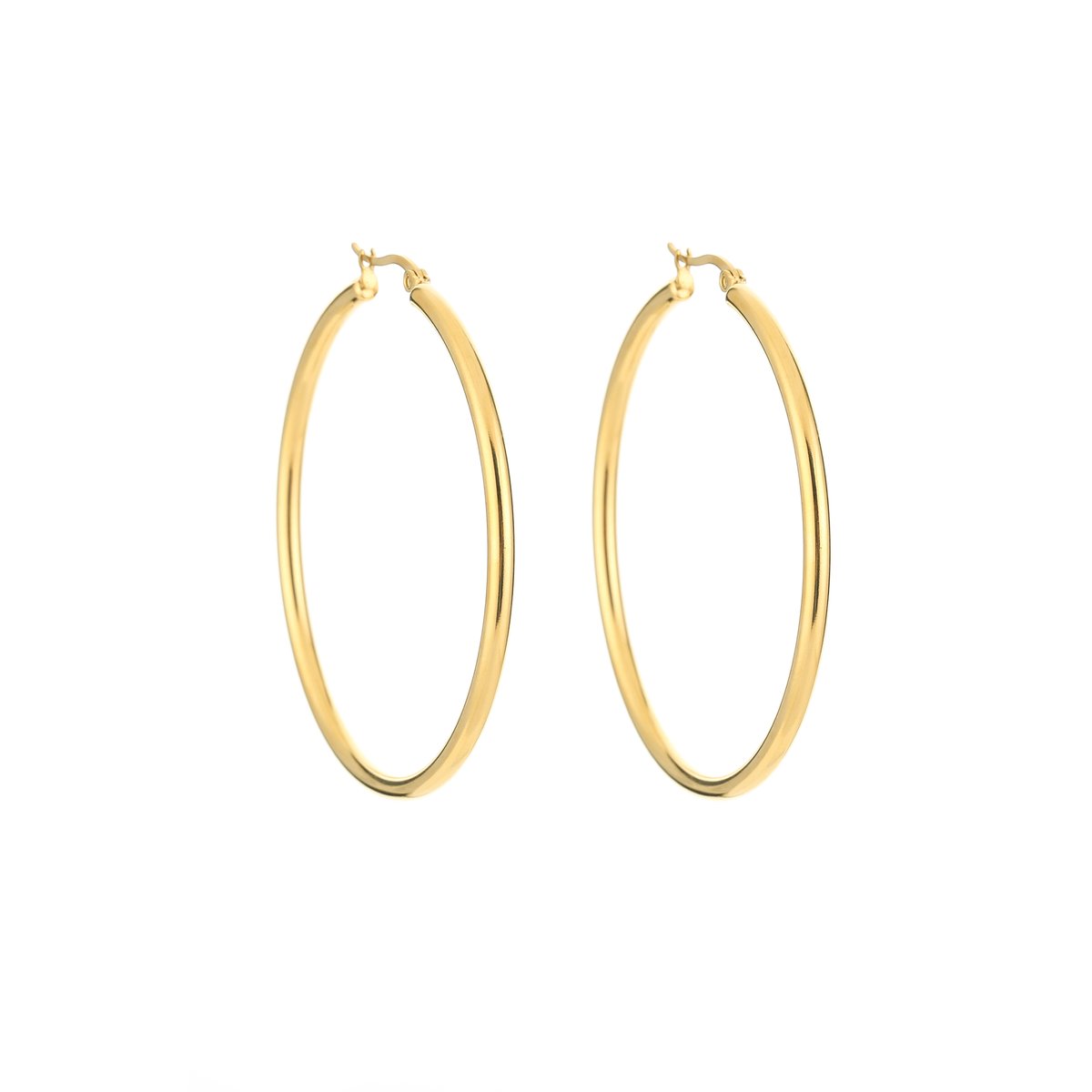 Stainless Steel Thick Round Tubular Large Hoops – Luxe Dikke Oorringen 5 cm – RVS - Goud