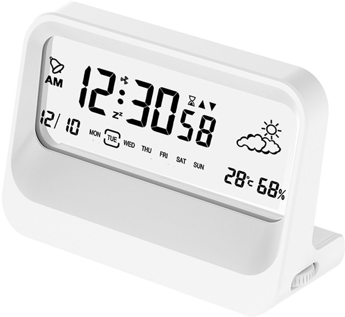 Digitale Wekker - LED digitale klok - Werkt op batterijen - USB-aangedreven nachtkastjeklok - Alarmklok - Voor thuis slaapkamers studenten, aftelklok, snooze, temperatuur vochtigheid, weericoon, batterijgevoed op - 13.3x4.9x9.2cm