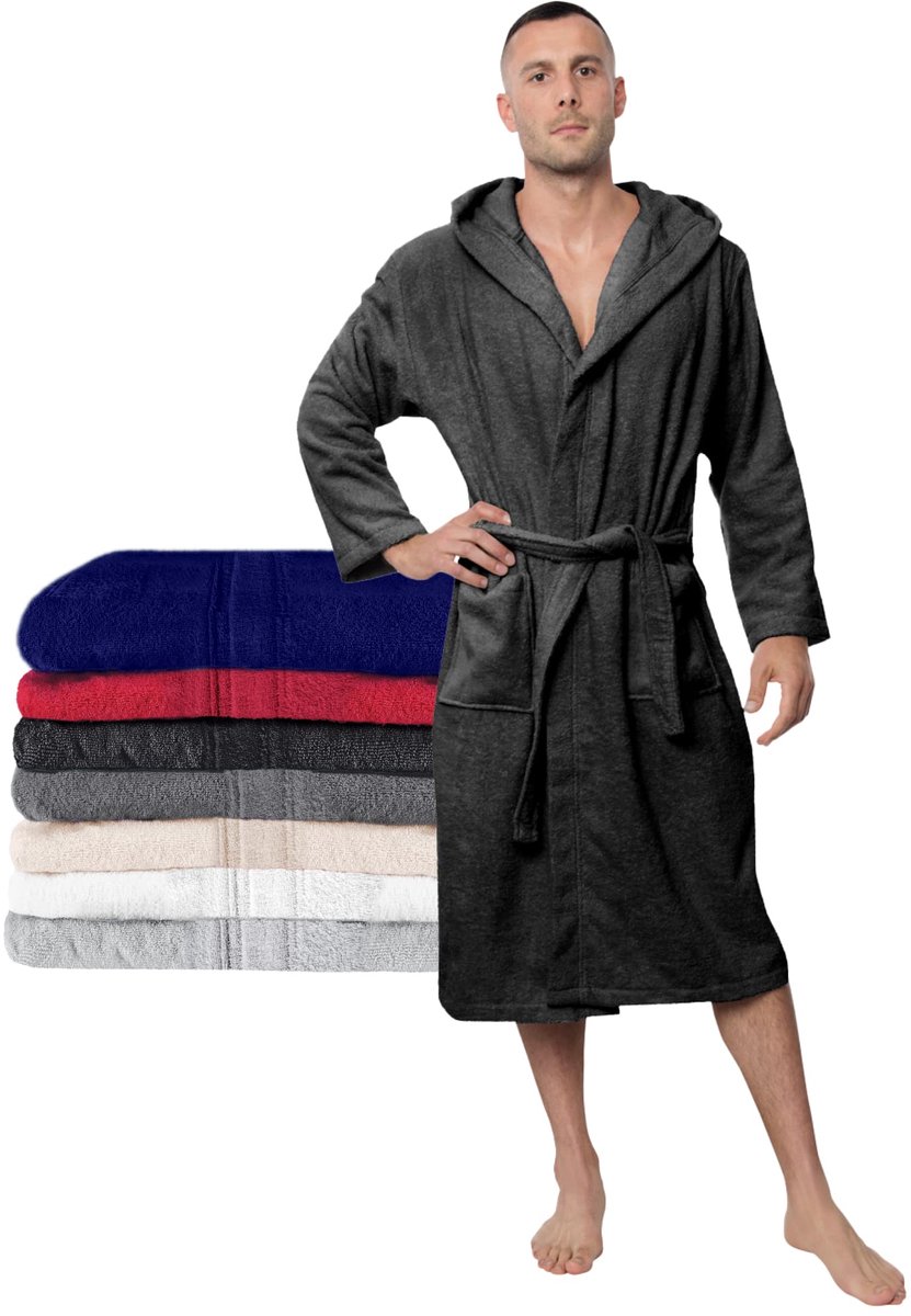 SnelShoppen - Luxe Badjas voor Mannen - Zacht en Donzig Katoen - Maat L - Zwart - 100% OEKO-TEX® Gecertificeerd - Ideaal voor Thuis, Wellness en Relax