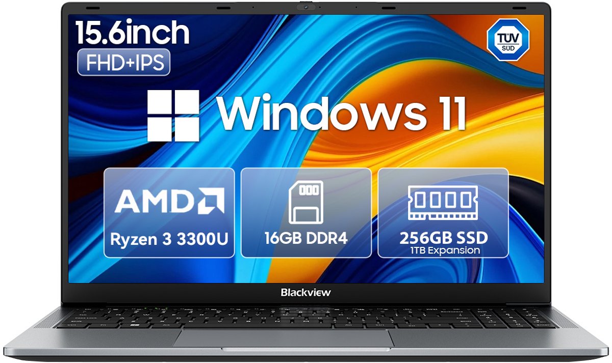 Blackview AceBook 6 - Laptop - 15,6 inch Full HD - 16GB DDR4 RAM - 256GB SSD - AMD Ryzen 3 3300U - Windows 11 Notebook - Radeon Vega 6 Graphics - Grijs