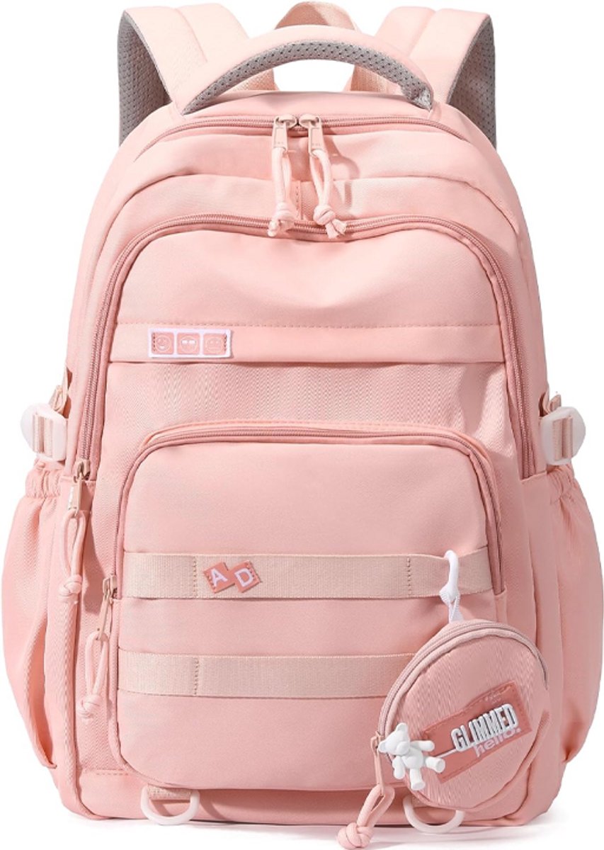 Verpakking van 1 stuk - Studentenrugzak - Stijlvolle schoudertas - Leuke schoolrugzak - Ruime, casual tas voor dagelijks gebruik - Voordelige reistas - Rugondersteuning en gewichtsvermindering - Geschikt voor school en reizen - 31*16*47 cm - Roze