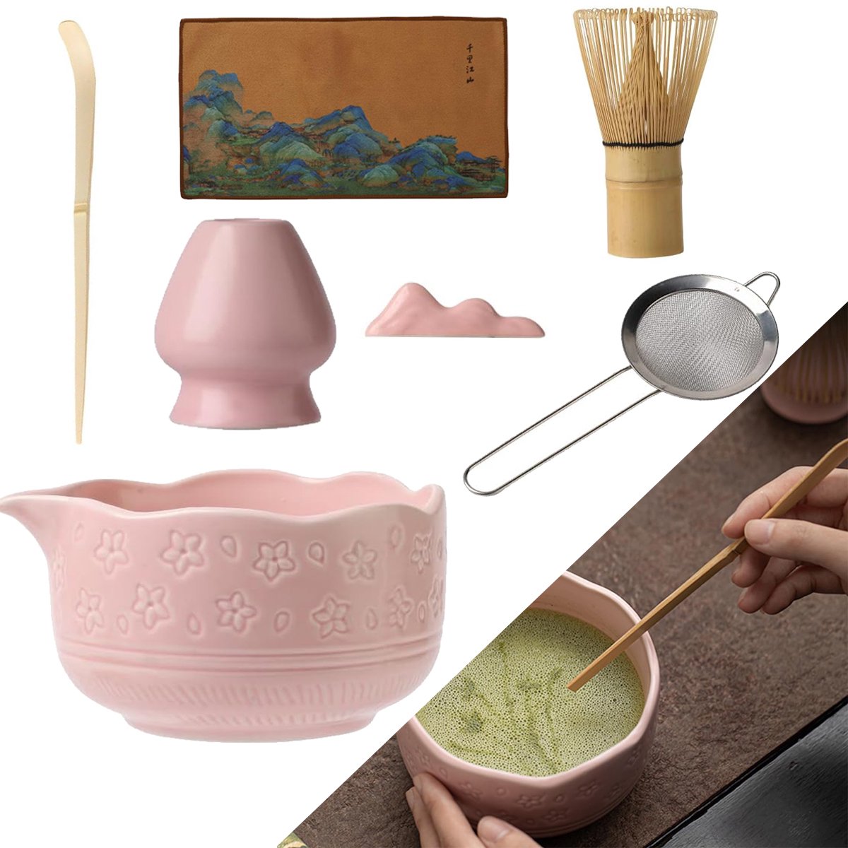 7 Stuks Matcha Garde Set - Japanse Keramische Matcha-Kom Met Schenktuit - Matcha-Set - Matcha Kom Garde En Houder