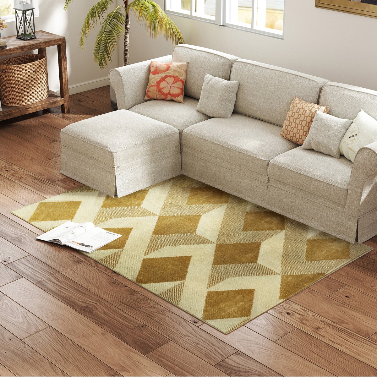 ECTEATOY® Vloerkleed - Carpet - Laagpolig Tapijt 170x120 cm - Wasbaar - Geometrisch Ruitpatroon voor Woonkamer en Slaapkamer - Bruin