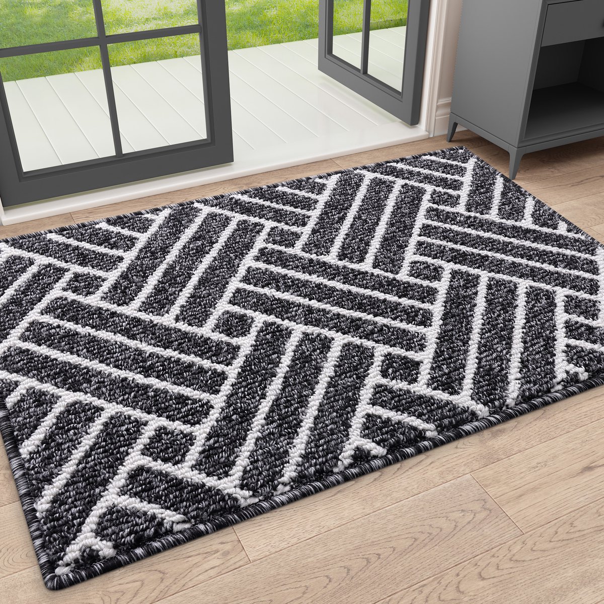 Olanly - Deurmat - Binnenmat - Makkelijk schoon te maken en vuilafstotend - Opname van water en antislip - 50x80 cm - Zwart