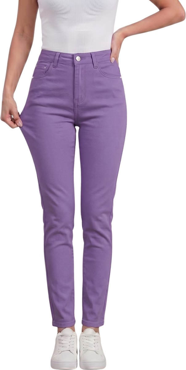 Currero Pantalon Dames Chino Golfbroek Nette Broek Met Elastische Tailleband Volwassenen Paars