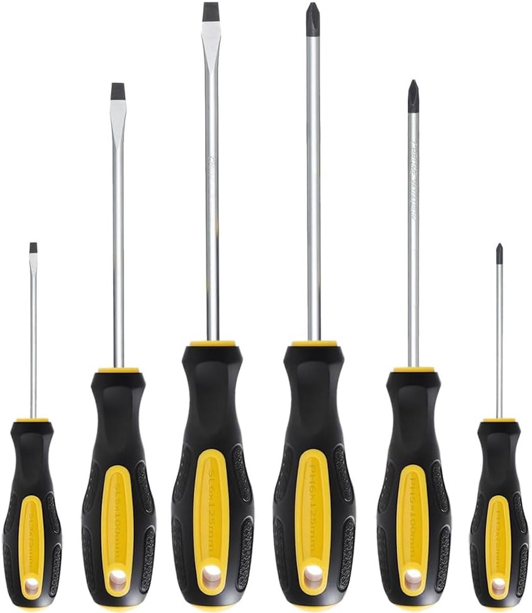 6-delige schroevendraaierset met magnetische tips, 3 Phillips en 3 platte, ideaal voor reparaties en klussen