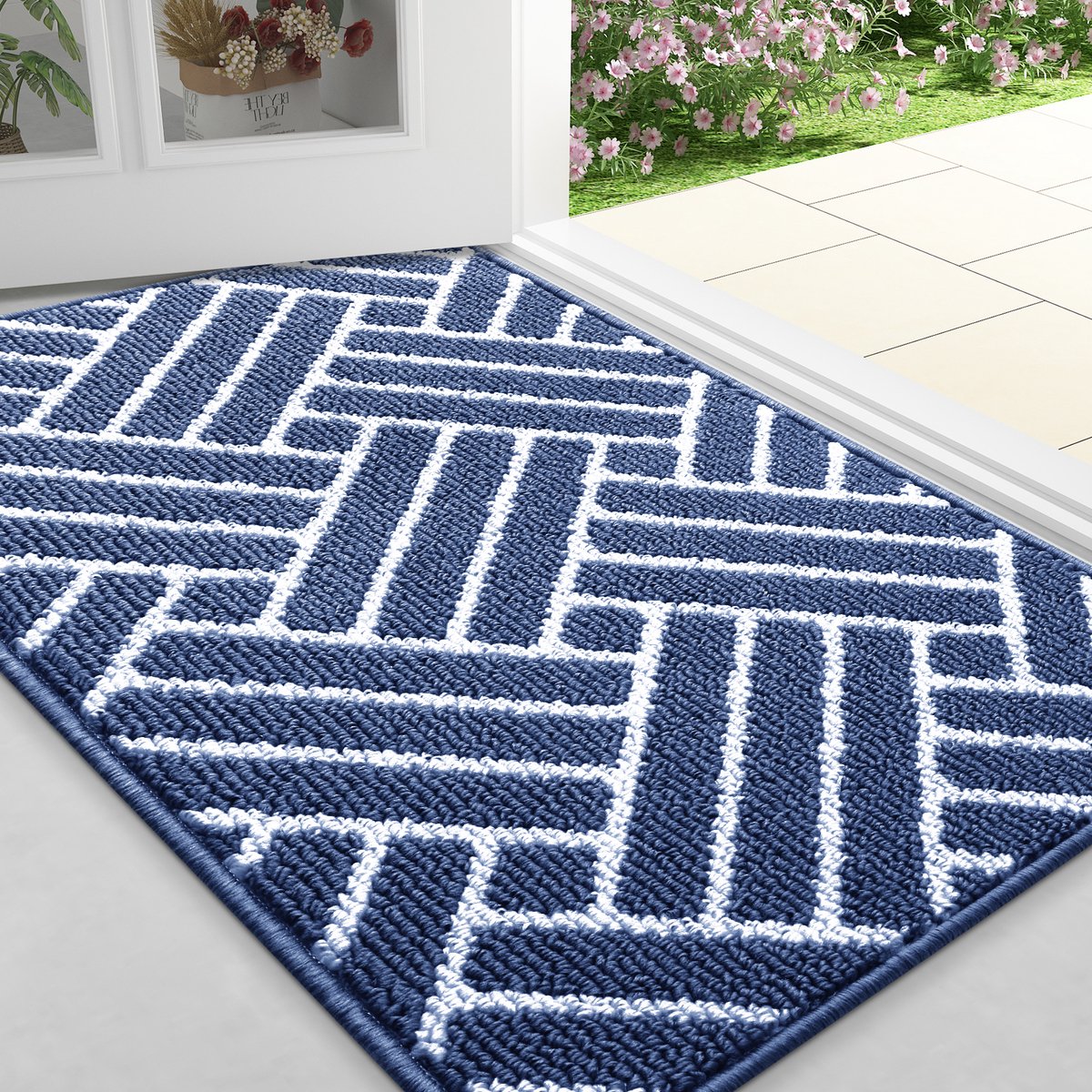 Olanly - Deurmat - Binnenmat - Makkelijk schoon te maken en vuilafstotend - Opname van water en antislip - 80x120 cm - Donkerblauw