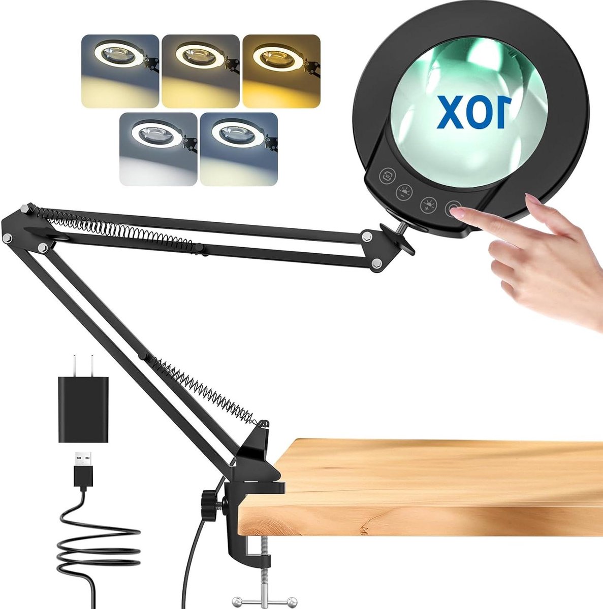 Vergrootglas met licht - Verlichte loep - Hobby en knutselen - Handsfree verstelbaar - 10x vergroting - Zwart
