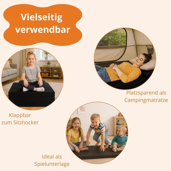 Opvouwbare Matras - Logeerbed Noodbed - Ruimtebesparend Slapen - Zitkubus Functie - 65 x 196 cm - Zwart — afbeelding 2