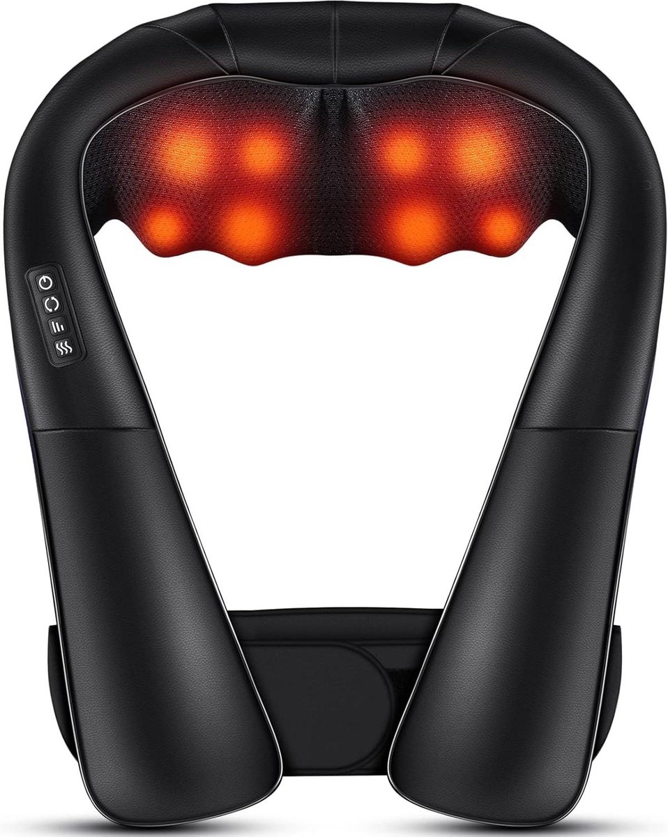 Shiatsu Massageapparaat - Nek Rugmassager - Spierontspanning Thuis - 4D Rotatie Warmte - 40.5 cm - Zwart