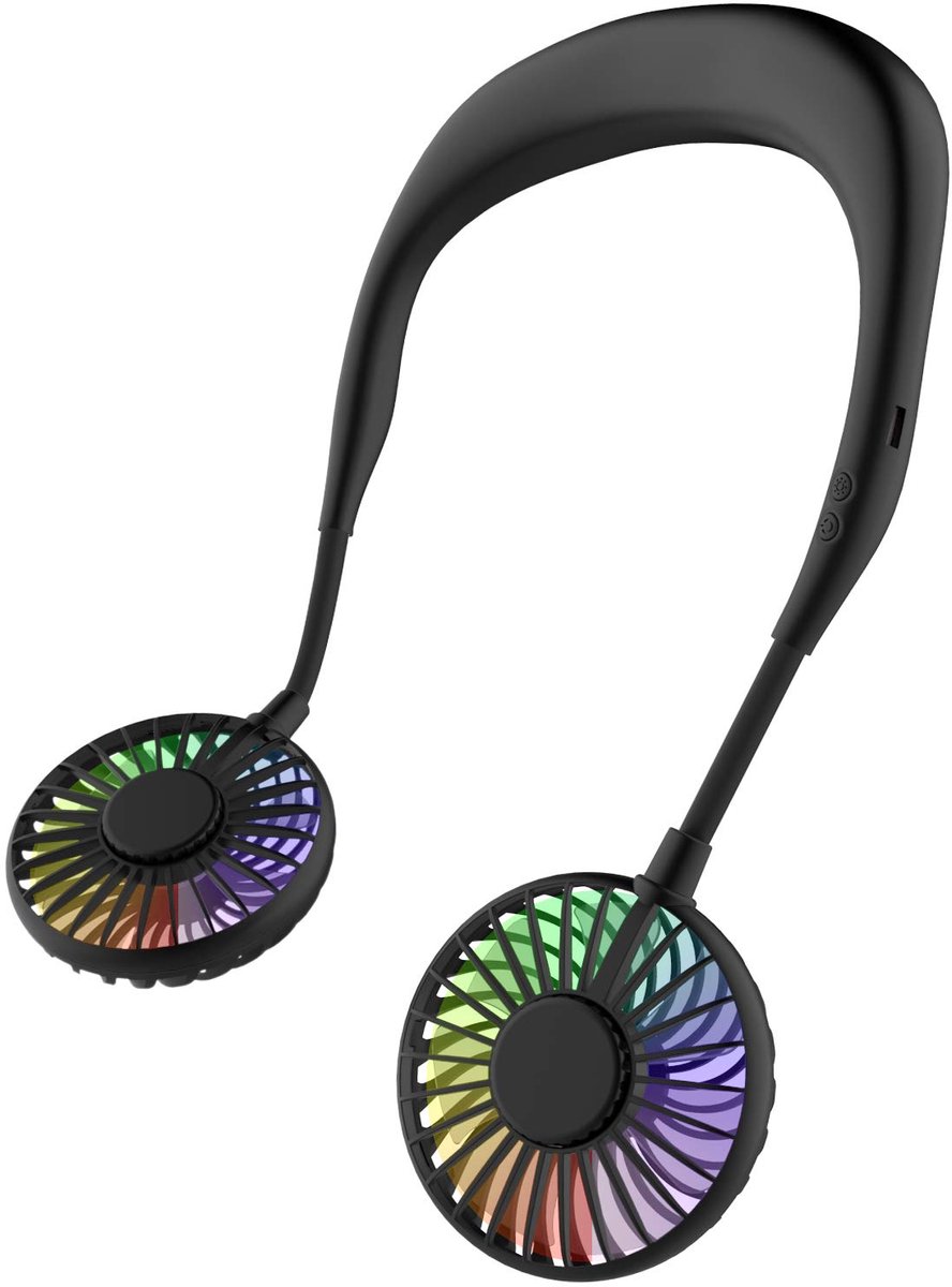 SnelShoppen - Draagbare Mini-USB Ventilator - Handsfree Oplaadbaar met Nekbeugel - Bureauventilator met 3 Snelheden en LED Licht voor Feest, Camping e