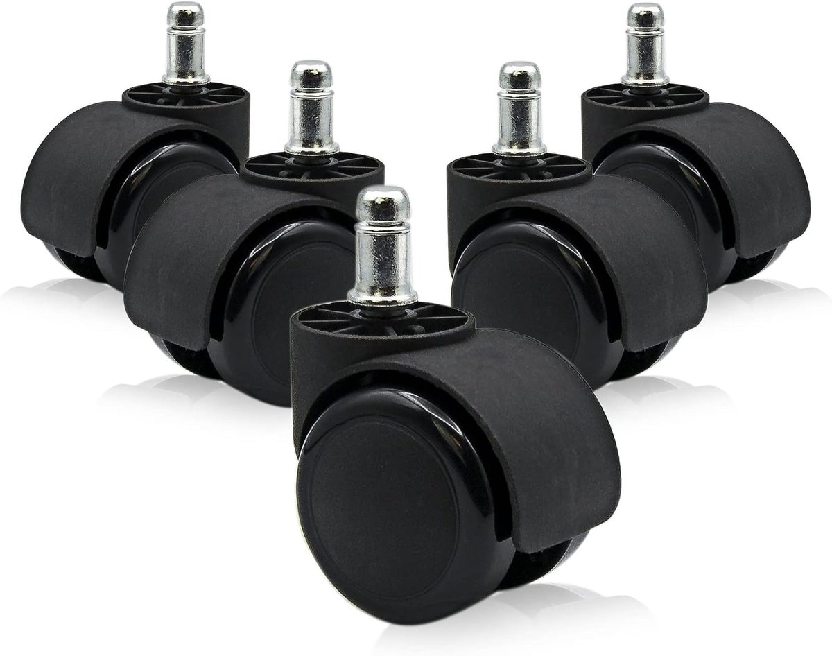 SnelShoppen - Set van 5 Draaibare Rubberen Wielen voor Bureau- en Gaming-Stoelen - Geschikt voor Alle Vloeren, Tot 150 kg, 11 mm Diameter - Ofituria (