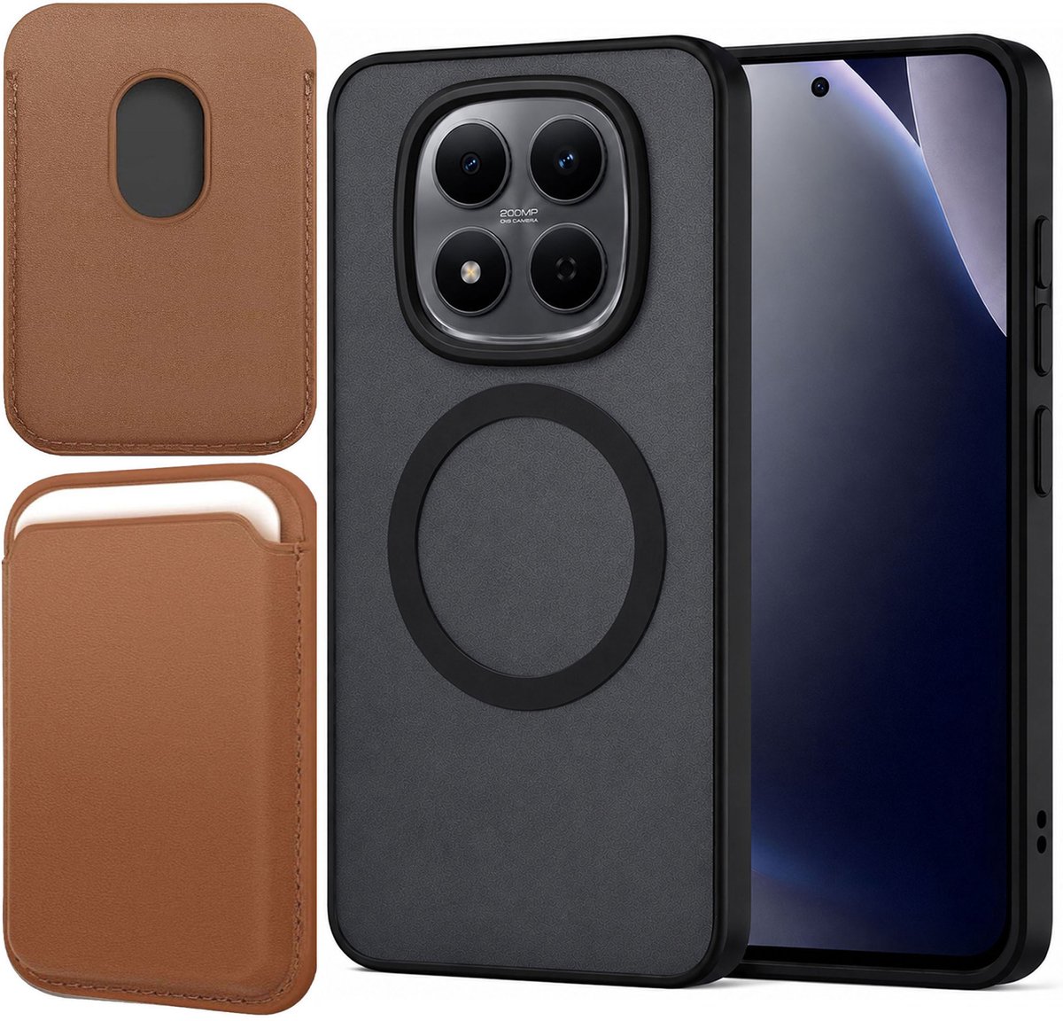 Hoesje + Pasjeshouder geschikt voor Xiaomi Redmi Note 15 Pro+ 5G - Portemonnee geschikt voor MagSafe - Magnetisch - Pasjes Houder - Creditcardhouder - Bruin