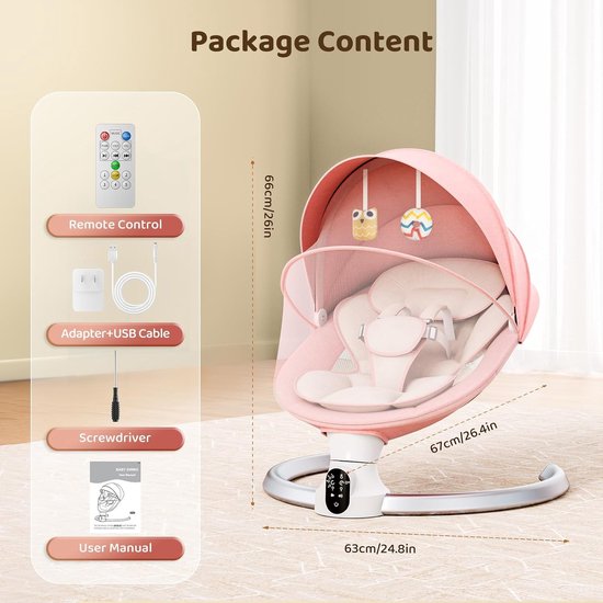 Elektrische Baby Schommel - Baby wieg - Baby Vermaken - App en Afstandsbediening - Tot 9 kg - Roze — afbeelding 4
