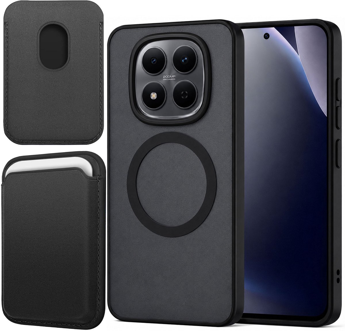 Hoesje + Pasjeshouder geschikt voor Xiaomi Redmi Note 15 Pro+ 5G - Portemonnee geschikt voor MagSafe - Magnetisch - Pasjes Houder - Creditcardhouder - Zwart