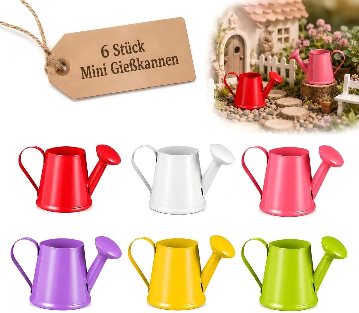 Gieter voor kinderen, 6 stuks, kleine gieteremmer voor speeltijd en praktisch gebruik, metaal, kleurrijk speelgoed voor tuin en kamerplanten, ideaal voor buiten en binnen