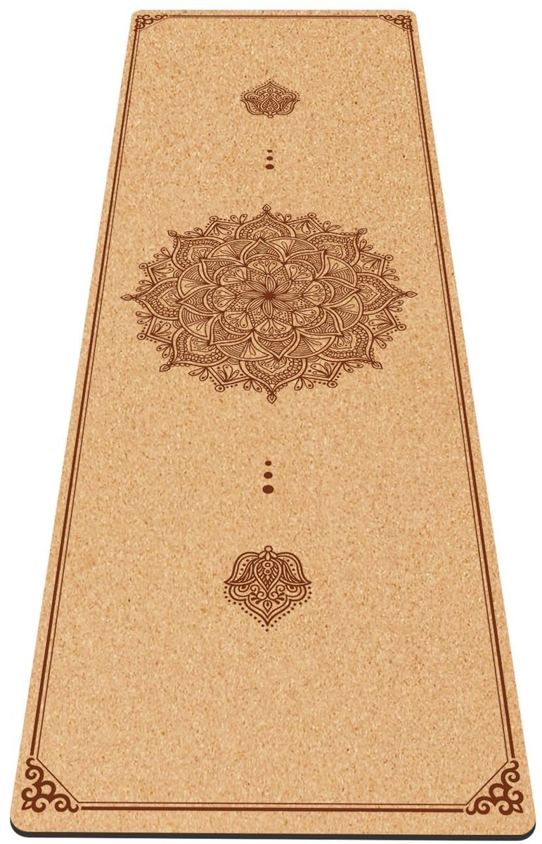 SnelShoppen - Premium Kurk Yogamat Antislip Rubber Geurvrij voor Pilates en Oefeningen - Inclusief Yogariem en Mandala Meditatie Mat - Ideaal voor Thu