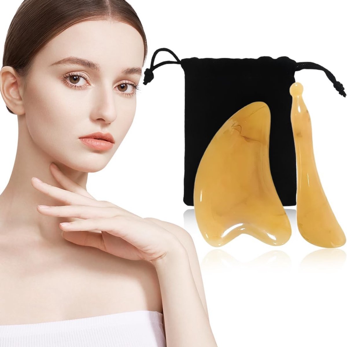 Gua Sha Jade en Rozenkwarts Gezichtsmassager voor Huidverzorging, Vermindert Fijne Lijntjes en Rimpels, Natuurlijke Steen voor Stralende Huid
