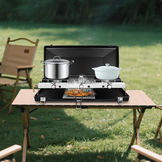 Gasfornuis Camping Kooktoestel Rechthoekige 3 Vlammen Campingkoker Grill Stove 56.5*30*34cm van Merkloos — afbeelding 3