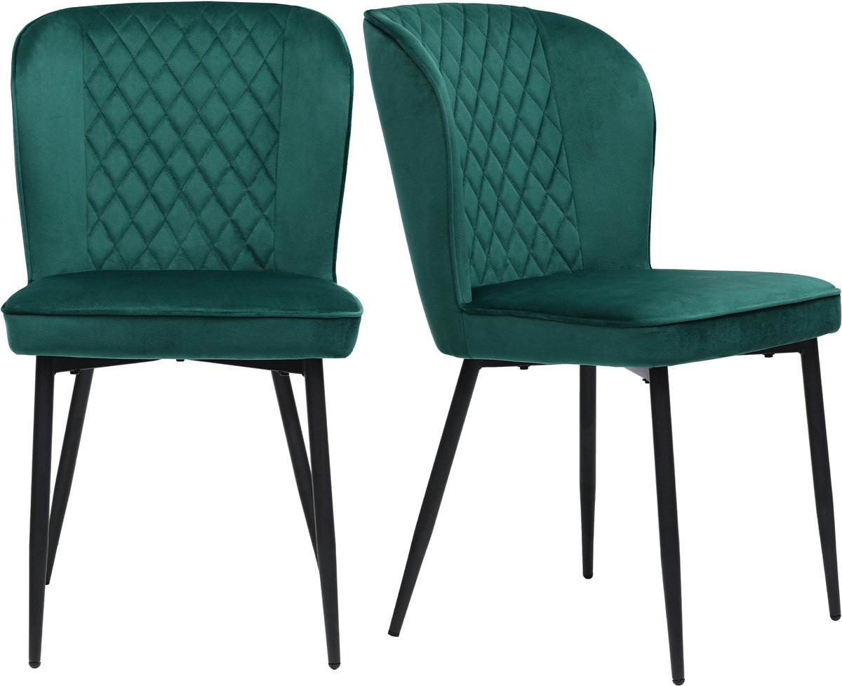 Eetkamerstoel Fluweel - Design Stoel - Keukenstoel - Metalen Frame - Ergonomisch - Comfortabel - Robuust - Eetkamer - Set van 2 - Groen