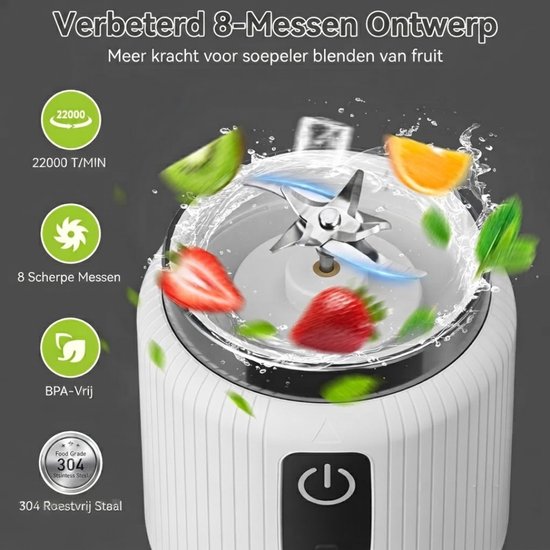 JCP® Blender To Go - Draagbare Elektrische Blender - Sapbereider voor Shakes en Smoothies - Wit - 23cm x 8cm x 8cm van Jcp — afbeelding 5