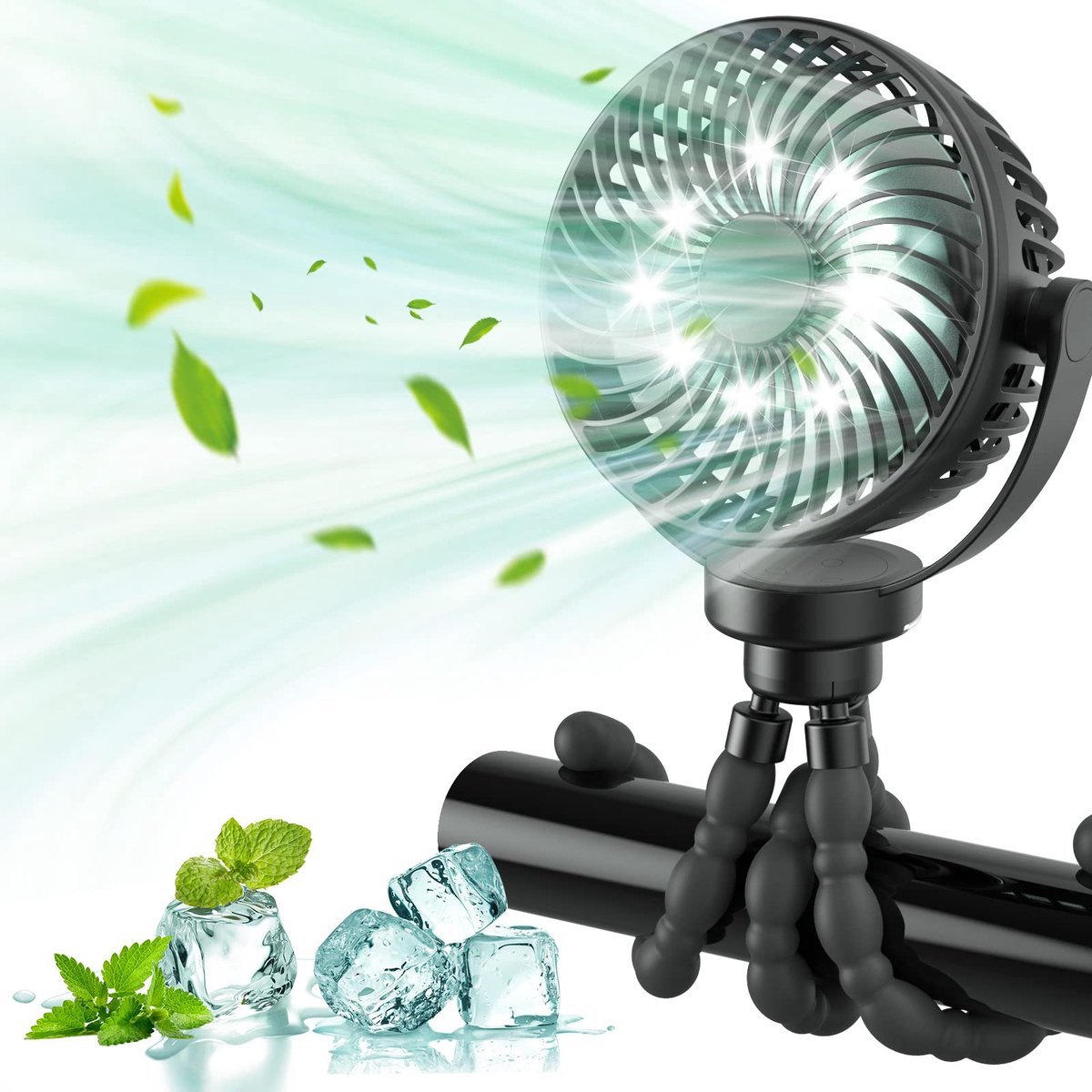 SnelShoppen - Mini Draagbare Kinderwagenventilator, Oplaadbare Clip-On met 3 Snelheden, 360° Rotatie en Flexibel Statief, Ideaal voor Reizen, Wieg en