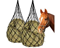 2 Stuks Hooi Zak voor Paarden, Fijn Gaas, 6 x 6 cm, Robuuste Voederzak voor Huisdieren, Ideaal voor Reizen, Zwart
