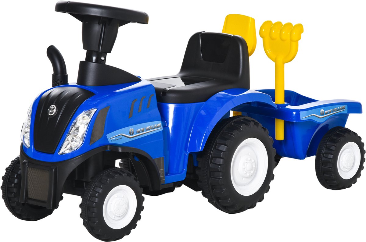 1 stuks - Kindertraktor met trekkentrein, graafmachine en schep - educatief speelgoed voor kinderen van 12-36 maanden - afmetingen: 91x29x44 cm - blauw