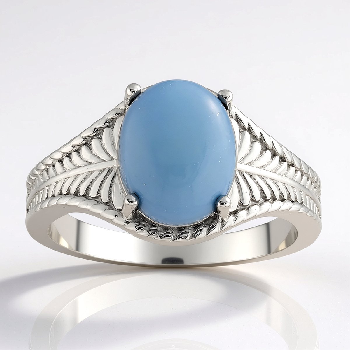 Cavill - Zilveren Damesring 925 Sterling Zilver Platina - Blauwe Peruaanse Opaal 1,95 ct - Ovaal Cabochon - Elegante Sieraden
