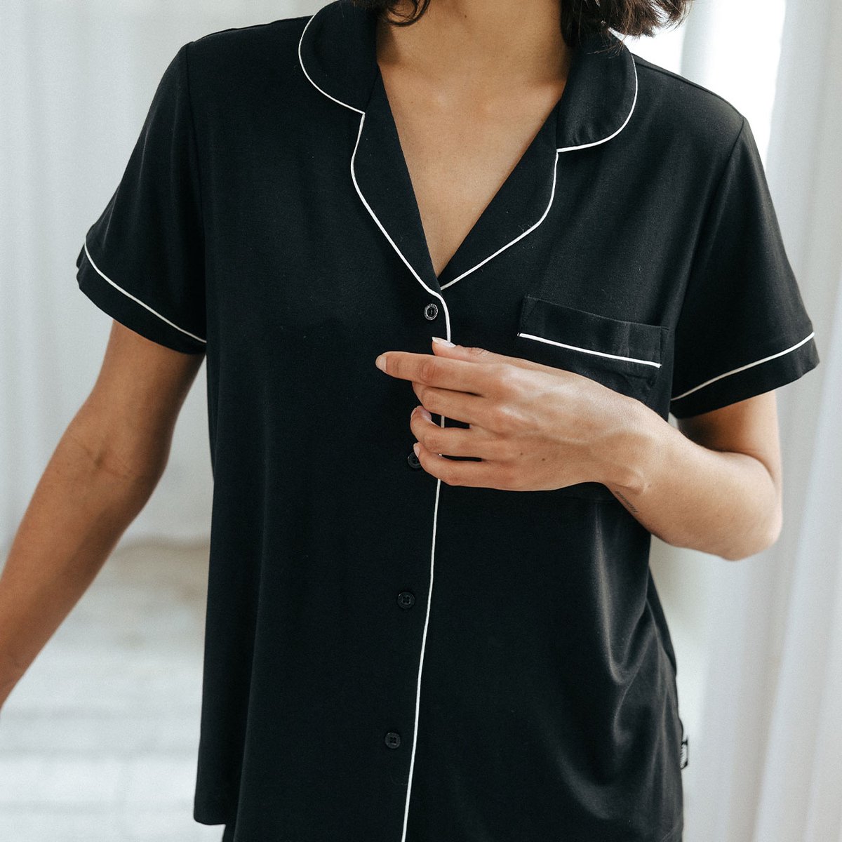 Chelsea Peers Zachte Pyjamaset met Short van TENCEL™ Modal – Zwart Black