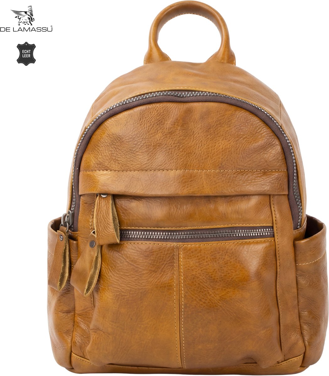 DE LAMASSU® Leren Rugtas Dames Echt Leer Rugzak Kleine Rugtas Schoudertas Werktas Schooltas Reisrugtas Vintage Rugtas
