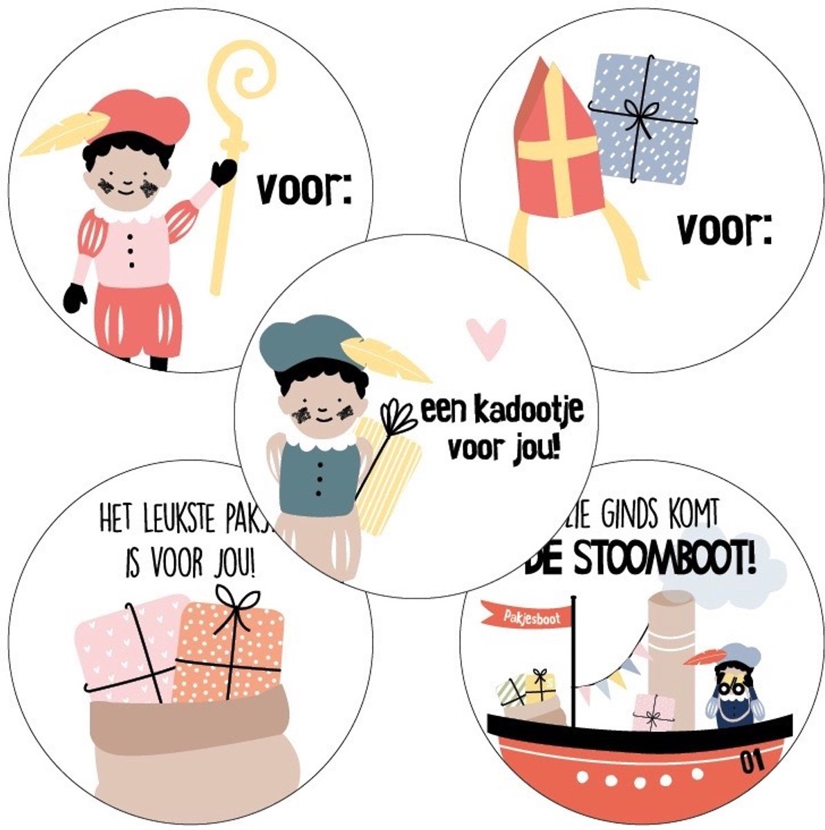 SINTERKLAAS RONDE CADEAU STICKDER 10 STUKS - STICKER ROND SINT - KADO VERSIERING