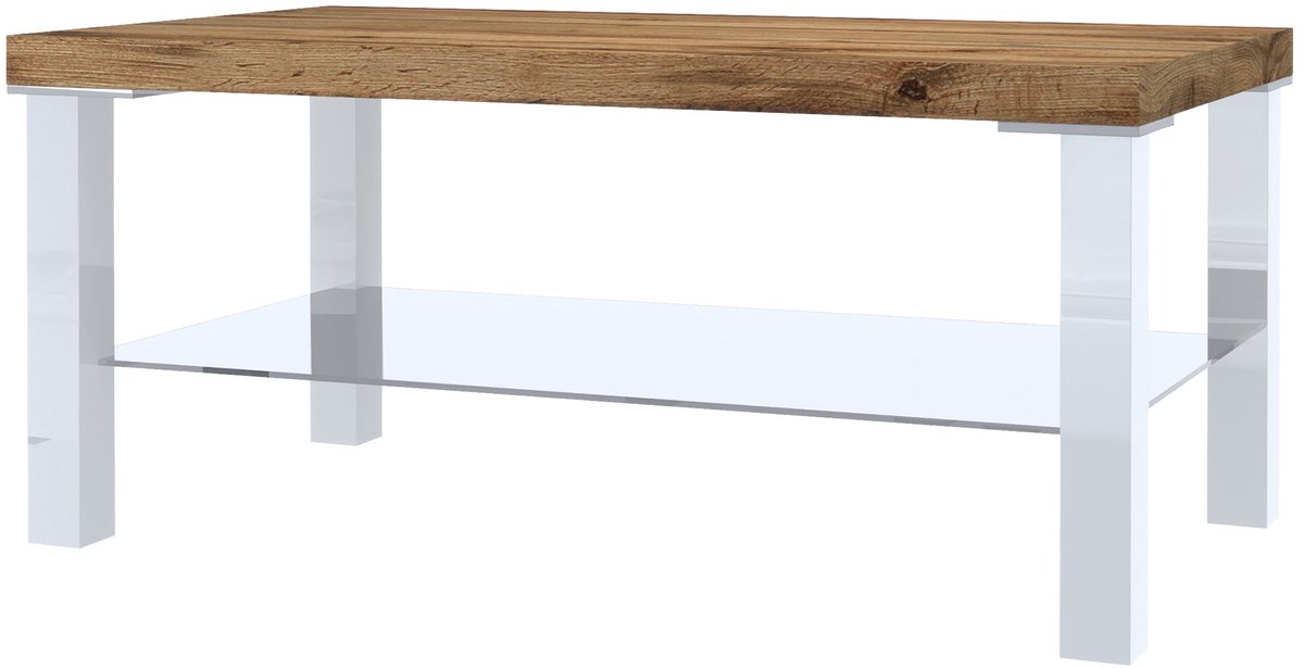 BELINI Salontafel 90x45 cm Wit/Wotan Eiken - Woonkamertafel met Opbergvak - Aluminium Poten - Premium Line Koffietafel met Duraflex Technologie