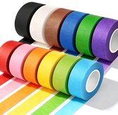 12 rollen - Afplaktape - Schilderstape - 25 mm Breed - 10m - Kleurrijke afplaktape - Gekleurde schilderstape - Maskingtape - plakband - kunstbenodigdhede - sporenloze afplaktape - Handgescheurde - voor kinderen, planners, scrapbooks, knutselprojecten