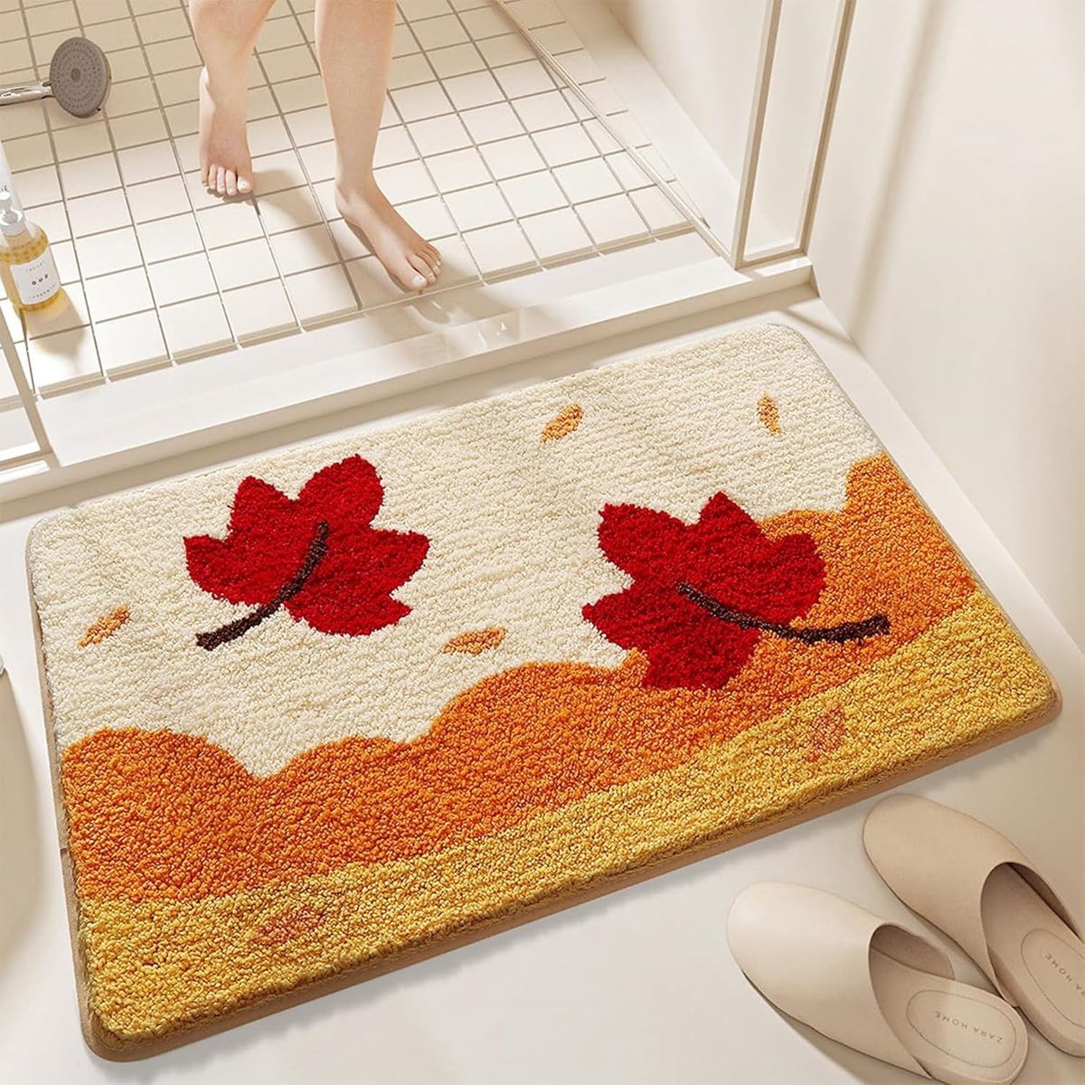 Badmat Herfst 50 x 80 cm, Antislip Badkamermat van Zacht Polyester, Absorberende Douchemat Machinewasbaar, Decoratief Herfstblad Tapijt voor Badkamer