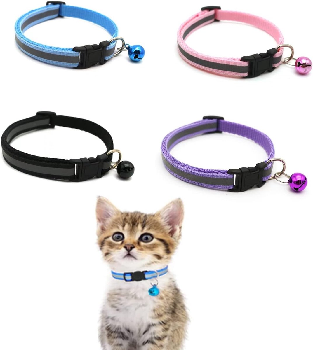 Reflecterende Kattenhalsband met Bel - 4 Stuks - Verstelbare Veiligheidskraag voor Huiskatten en Kleine Honden, Ideaal voor Veiligheid en Comfort
