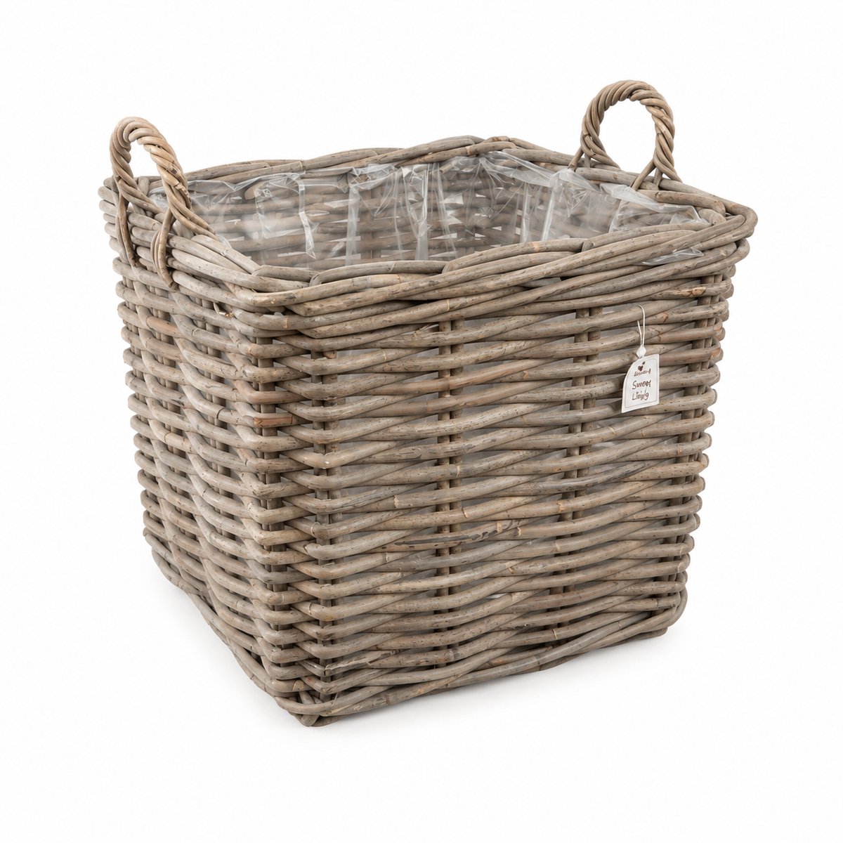 Rotan Plantenmand Vierkant - Houtmand - 60x60xH55 cm - Handvatten - Opbergmand - Uitneembare hoes