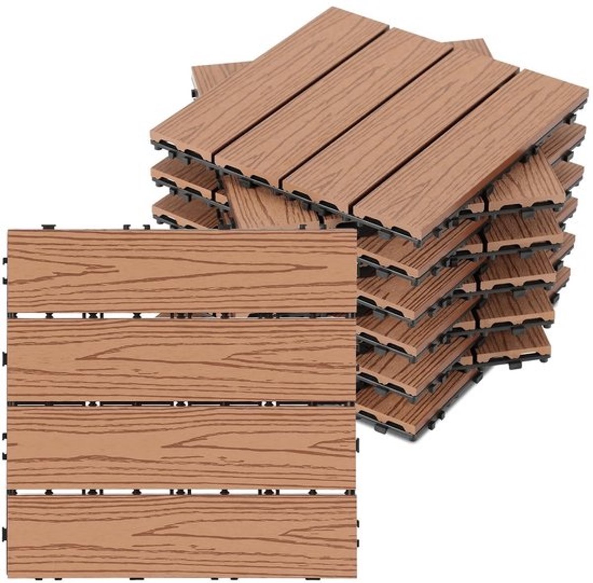 WPC Tegels - Terrastegels Houtlook - Buitenruimte Verfraaien - Waterdicht Antislip Drainage - 30 x 30 cm - Bruin